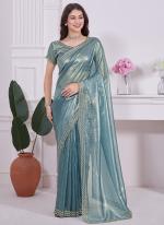 Net Blue Wedding Wear Zircon Work Saree